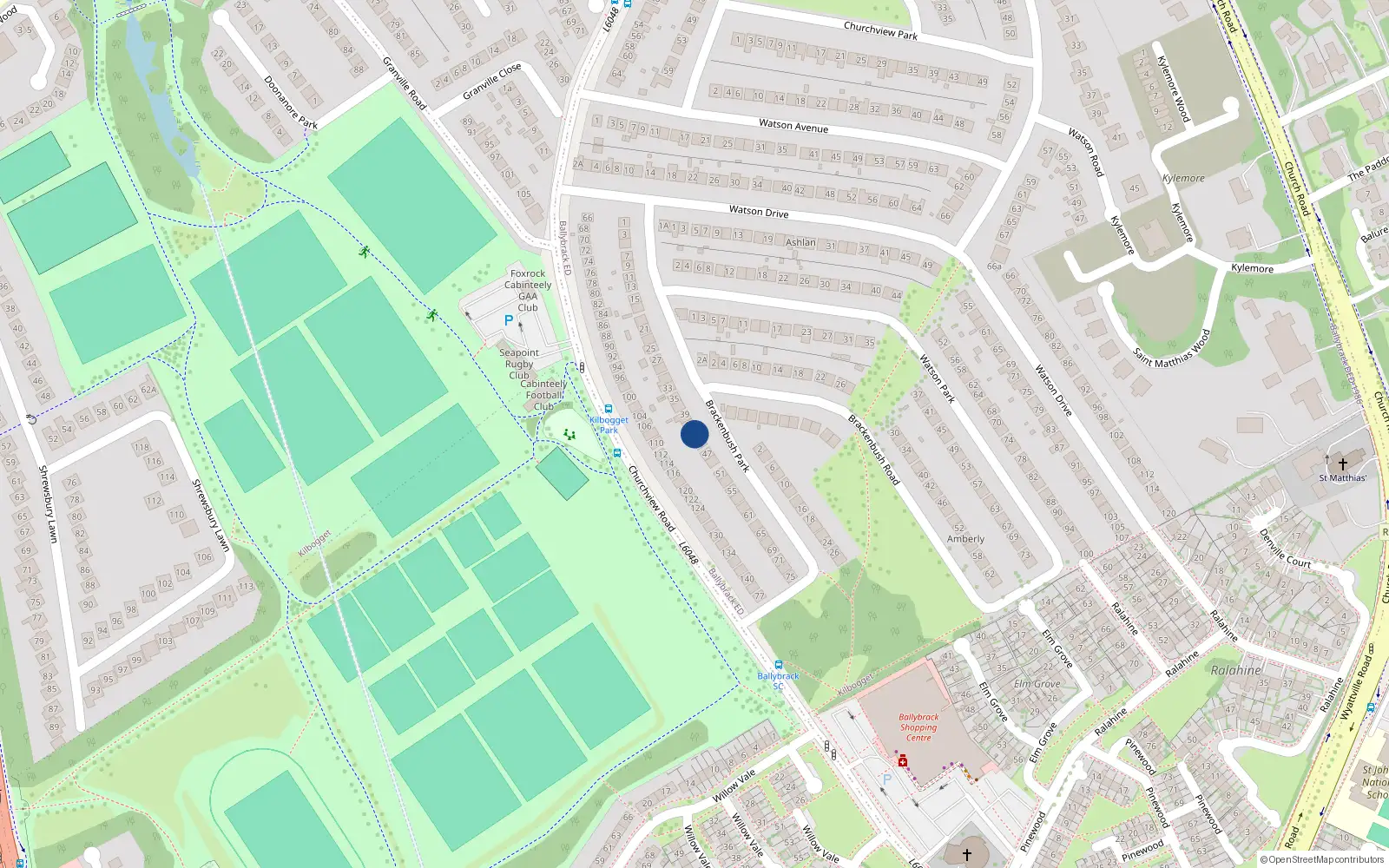 Overhead map showing the location of 43 Brackenbush Park, Killiney