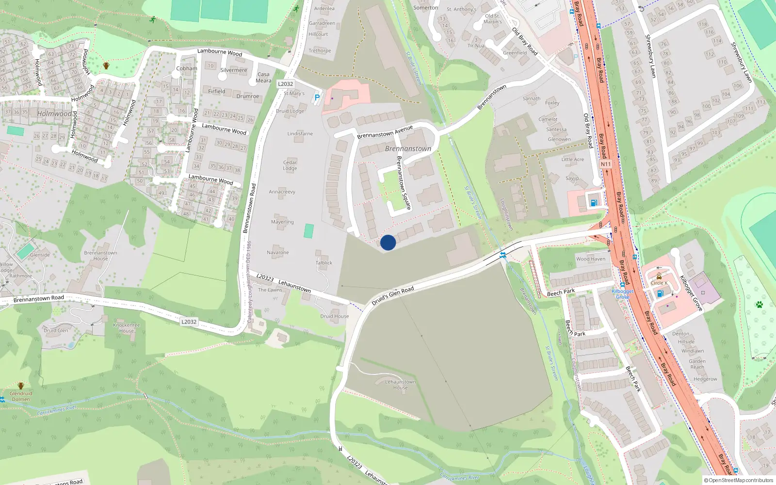 Overhead map showing the location of 43 Brennanstown Square, Dublin