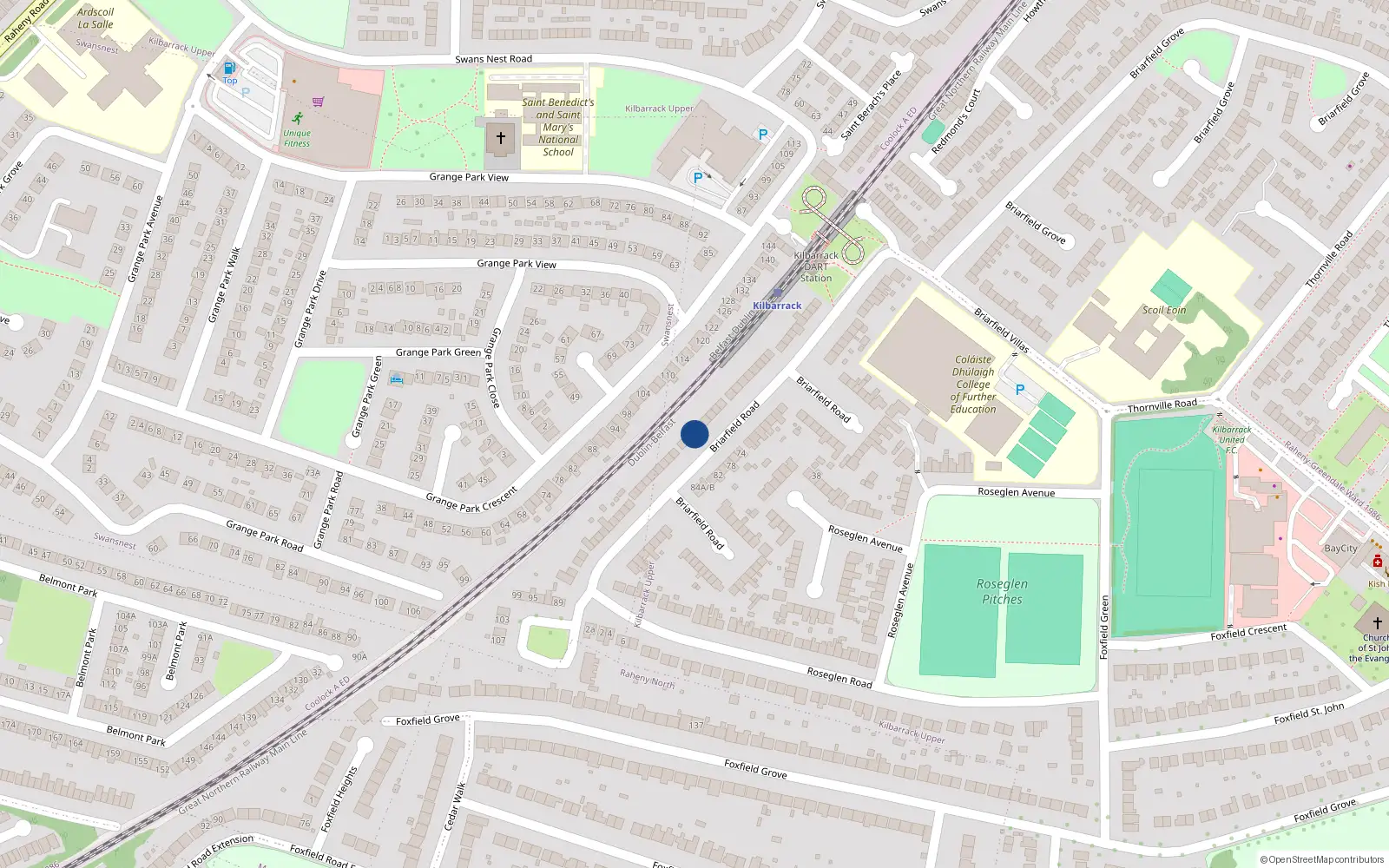Overhead map showing the location of 43 Briarfield Road, Kilbarrack, Dublin 5