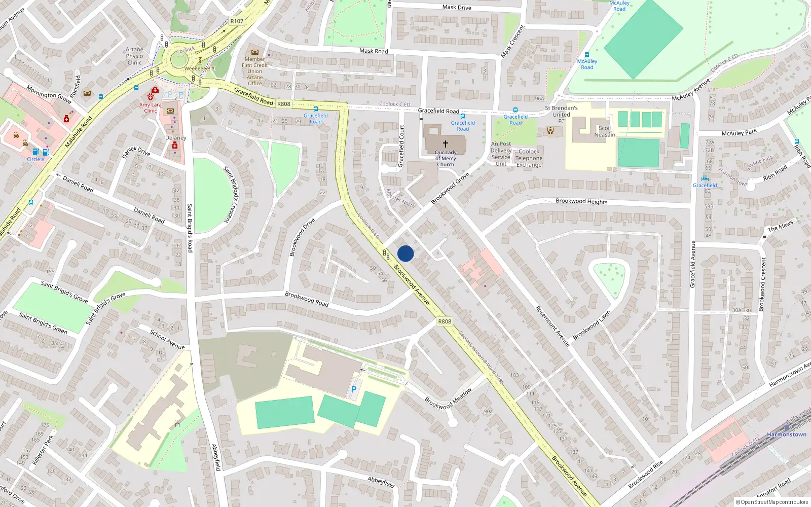 Overhead map showing the location of 43 Brookwood Avenue, Dublin 5