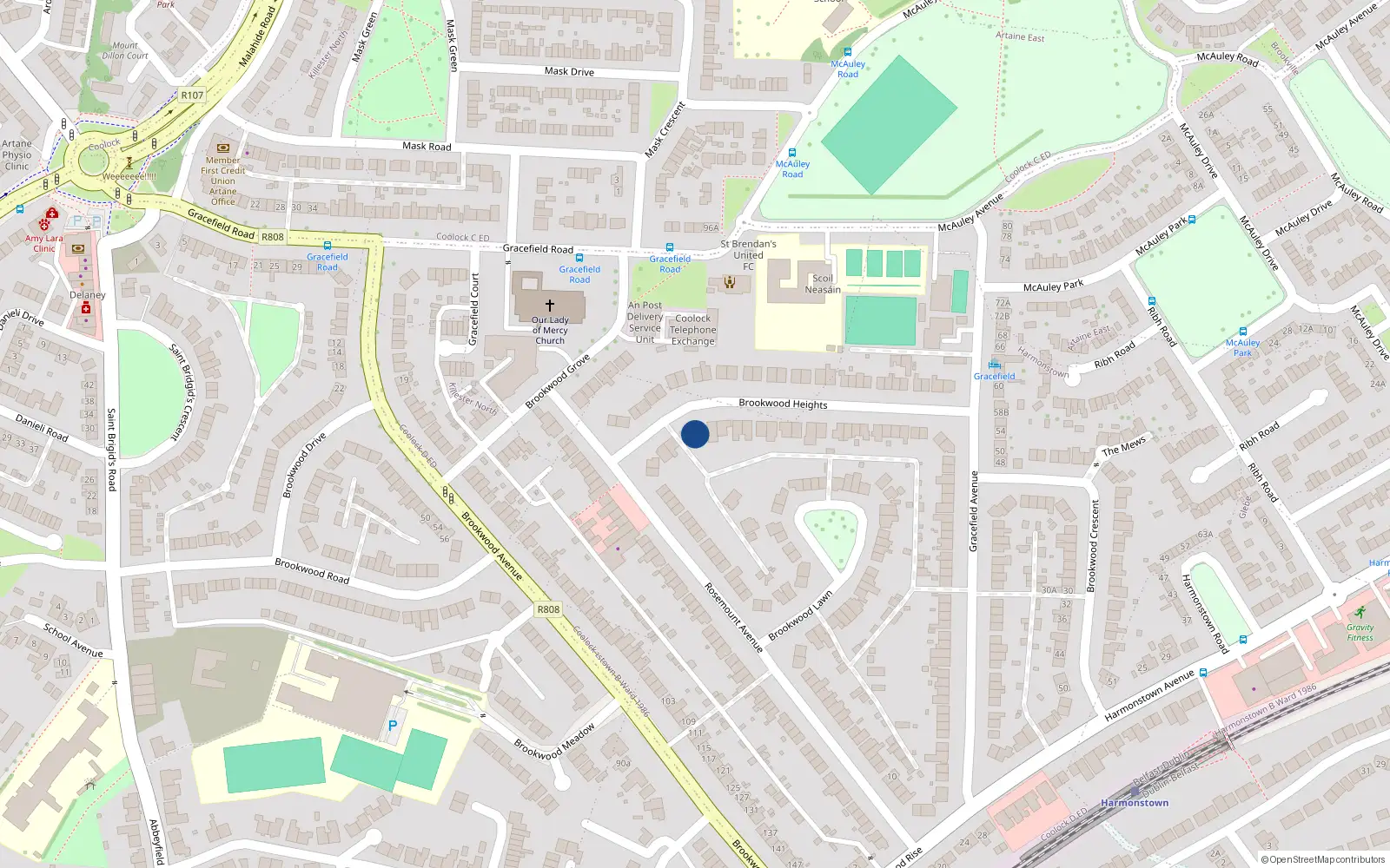 Overhead map showing the location of 43 Brookwood Heights, Artane, Dublin 5