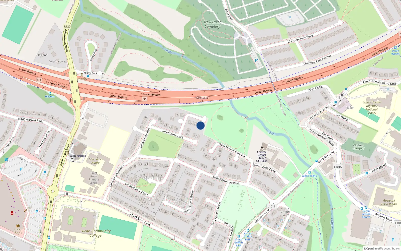 Overhead map showing the location of 43 Canonbrook Park, Lucan