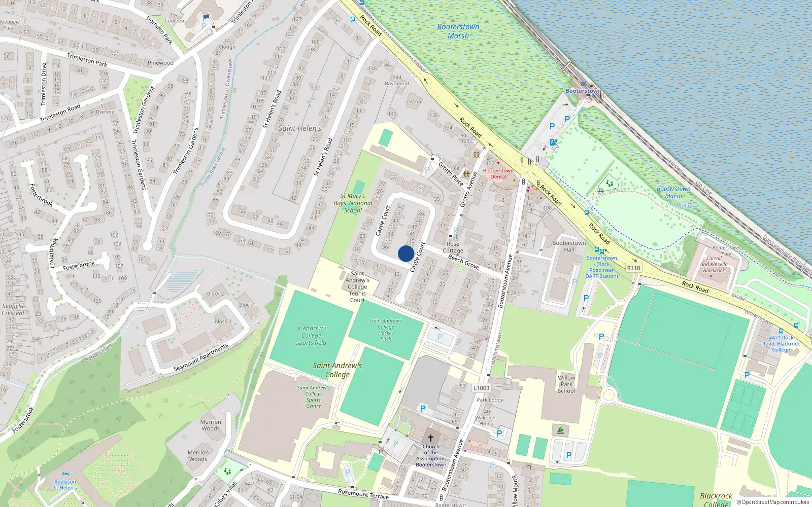 Overhead map showing the location of 43 Castle Court, Booterstown Avenue, Blackrock