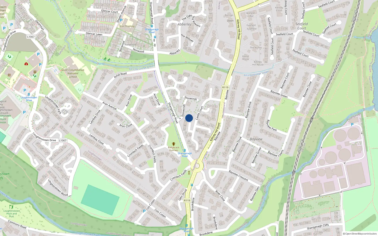 Overhead map showing the location of 43 Castle Court, Killiney