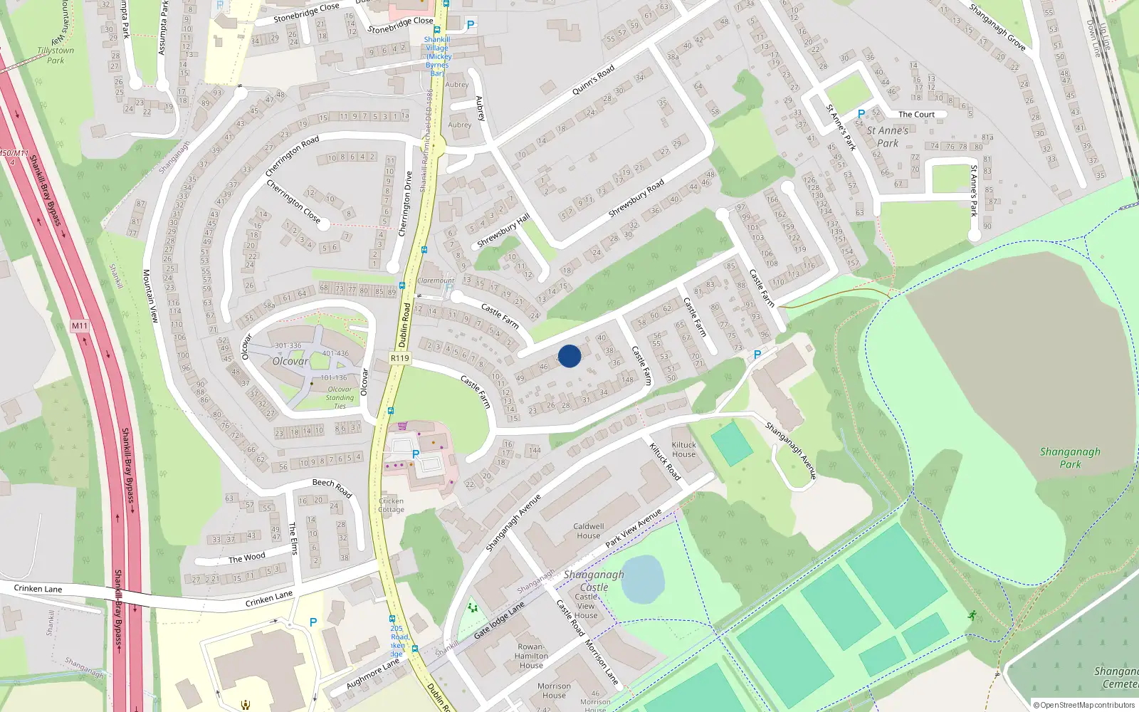 Overhead map showing the location of 43 Castle Farm, Dublin