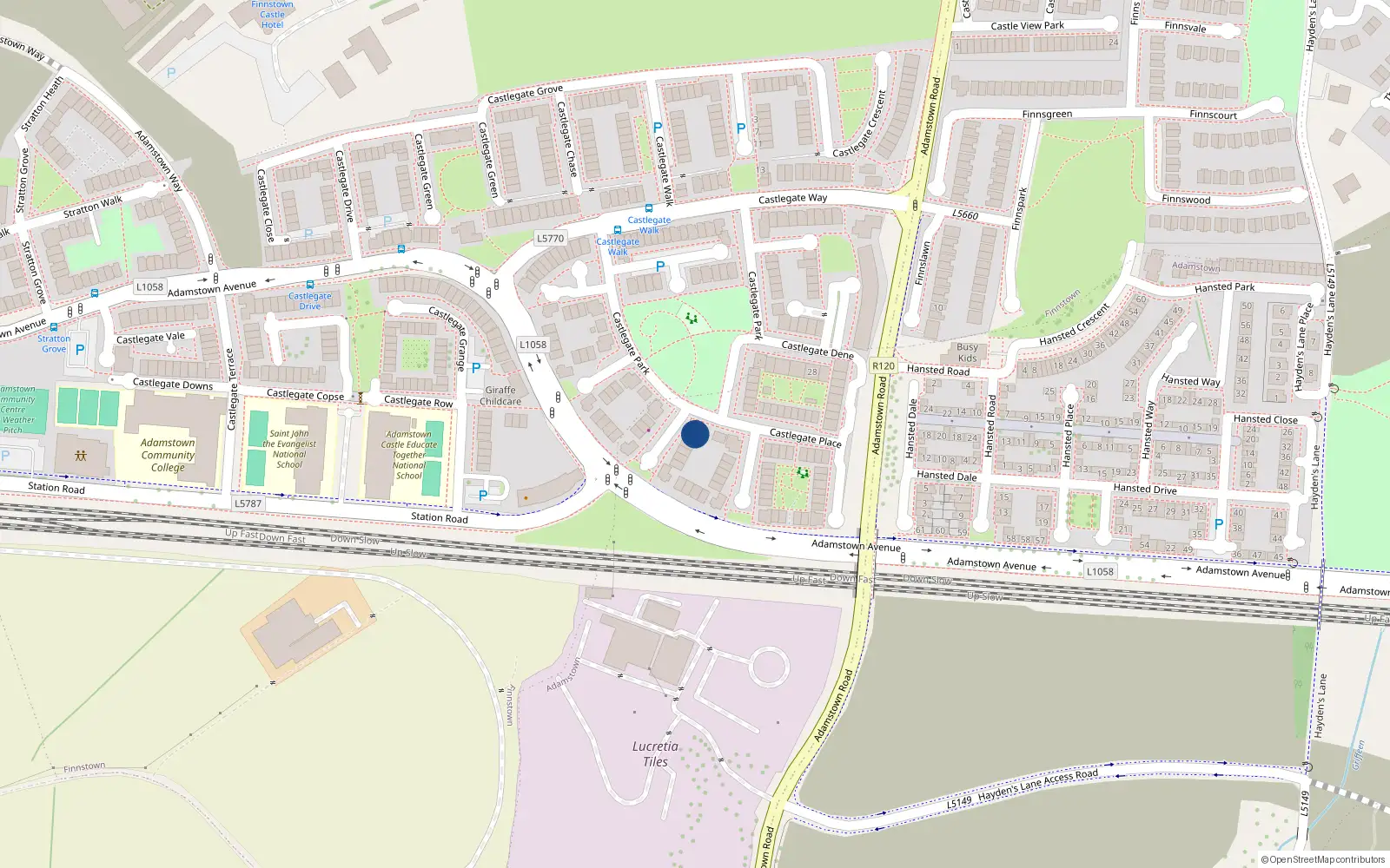 Overhead map showing the location of 43 Castlegate Park, Adamstown, Dublin