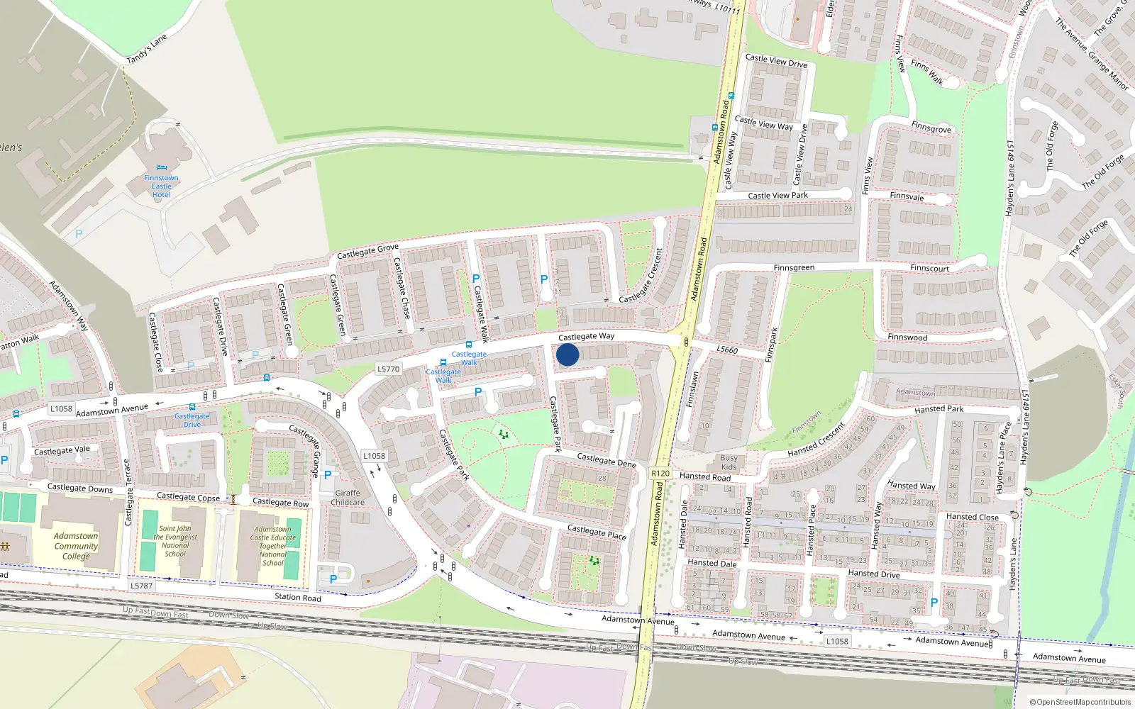 Overhead map showing the location of 43 Castlegate Way, Lucan