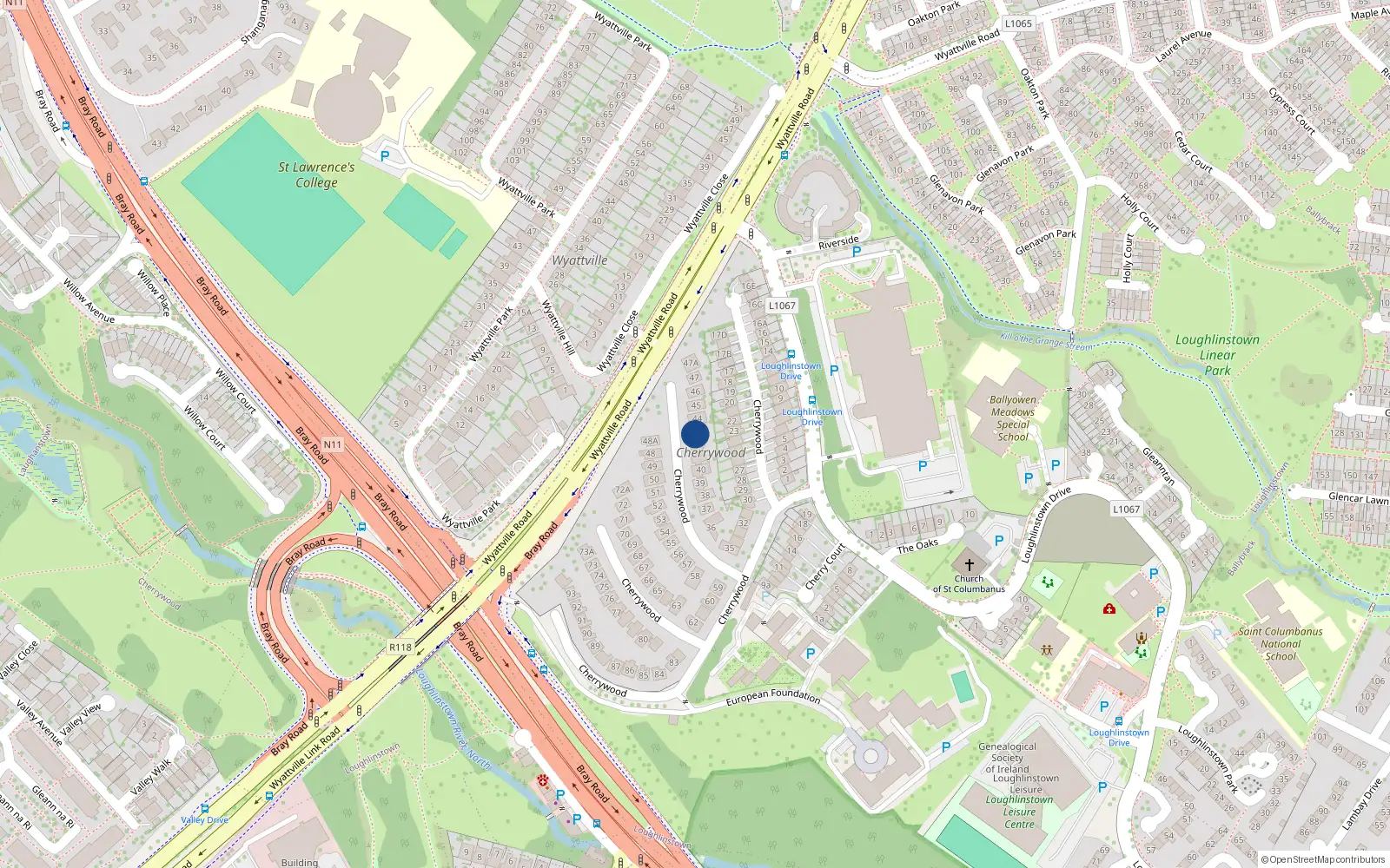 Overhead map showing the location of 43 Cherrywood, Dunlaoghaire, Dublin