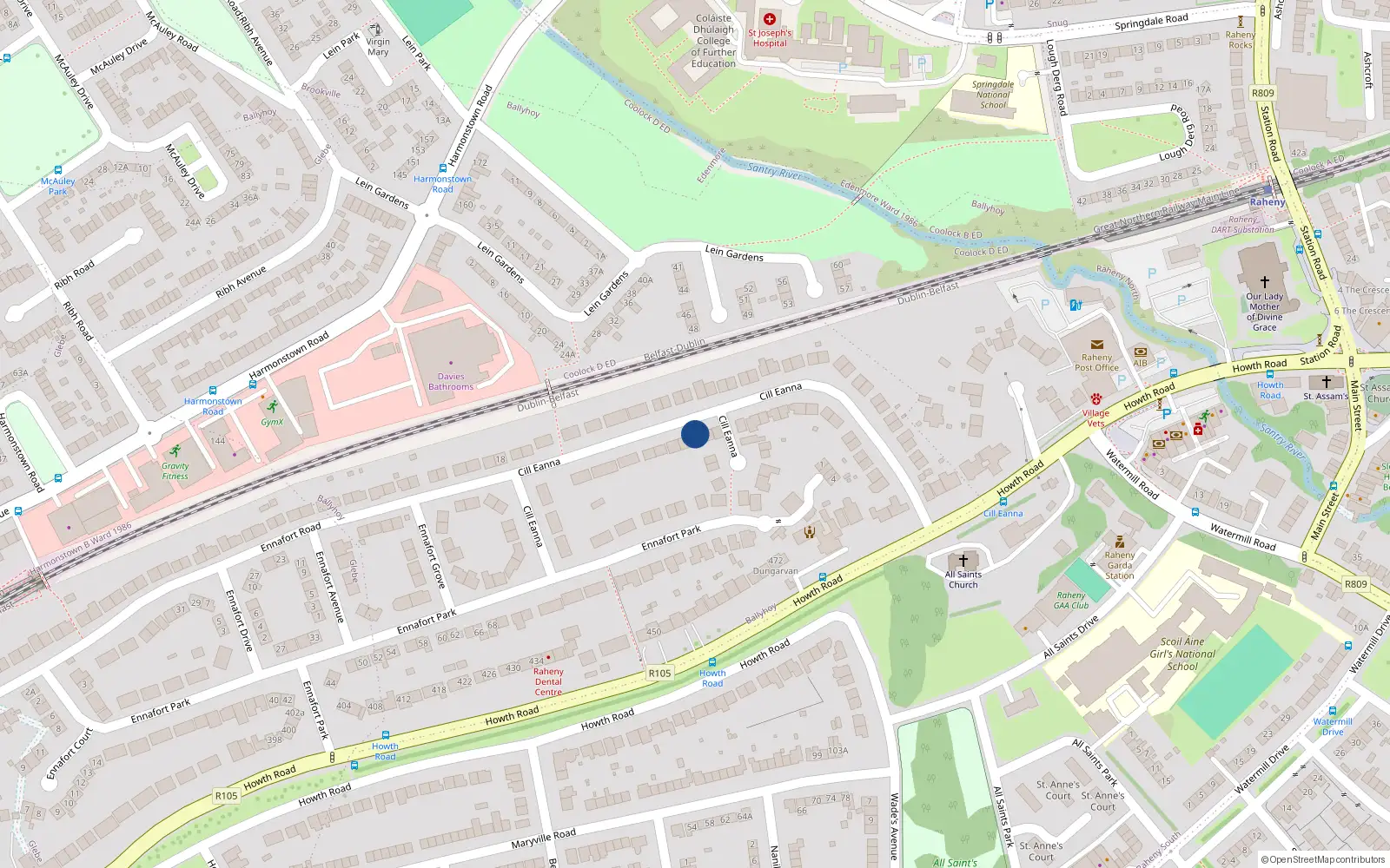 Overhead map showing the location of 43 Cill Eanna, Dublin 5