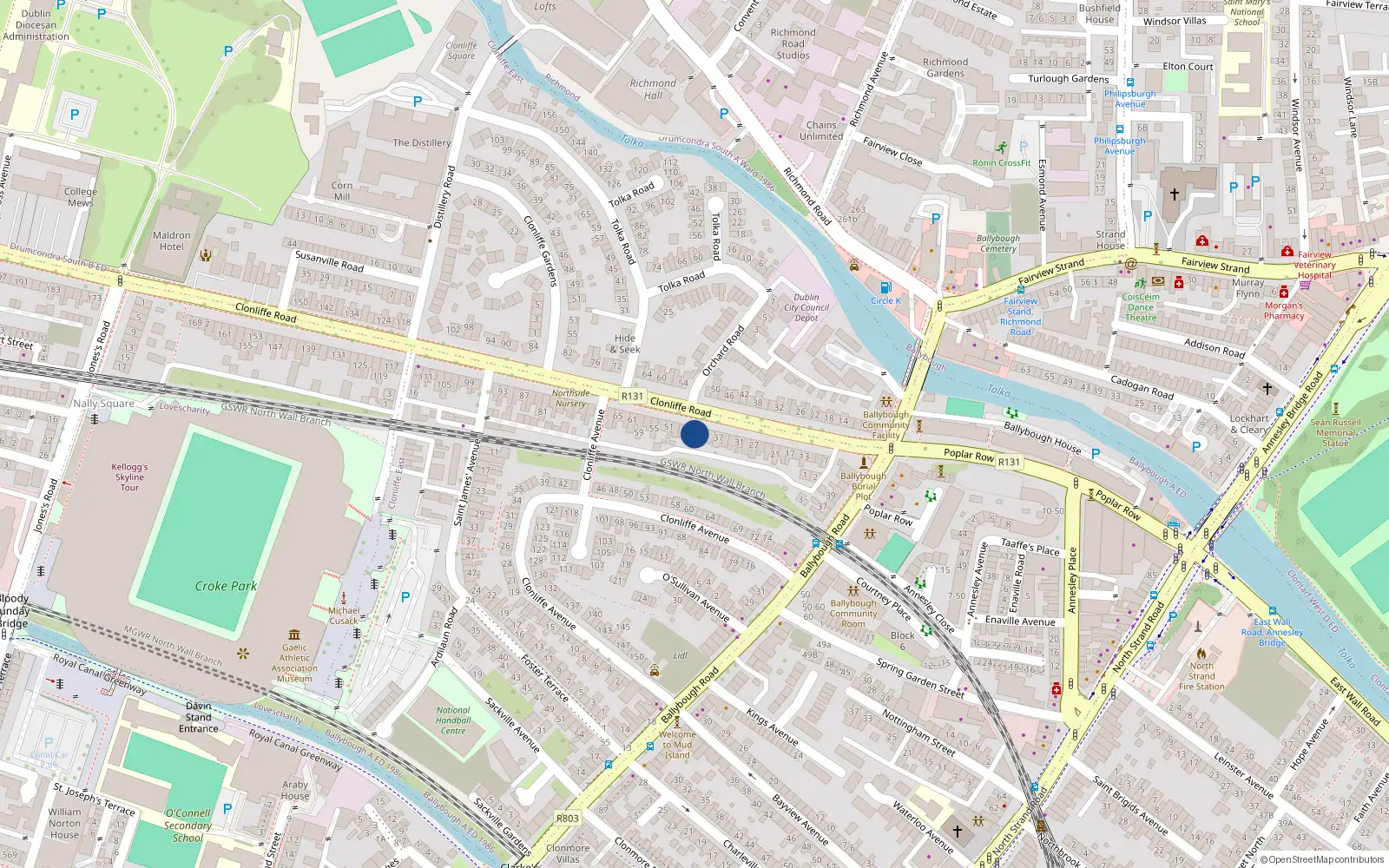 Overhead map showing the location of 43 Clonliffe Road, Dublin 3, Dublin