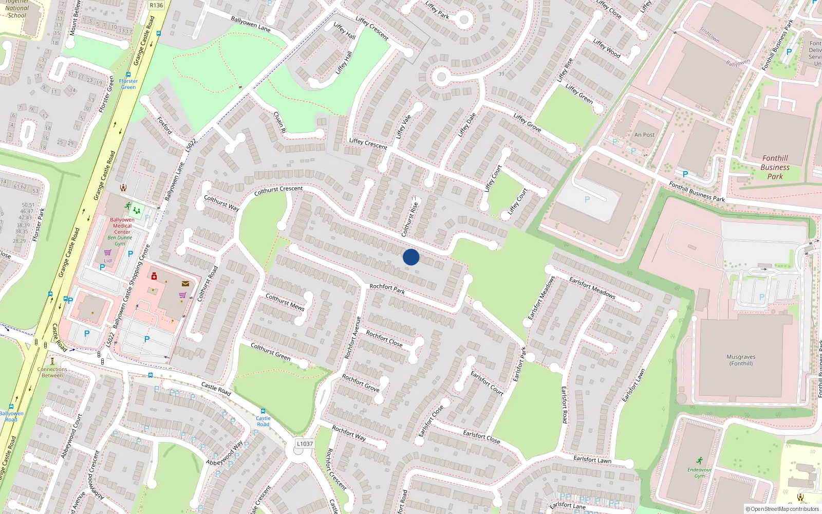 Overhead map showing the location of 43 Colthurst Crescent, Lucan