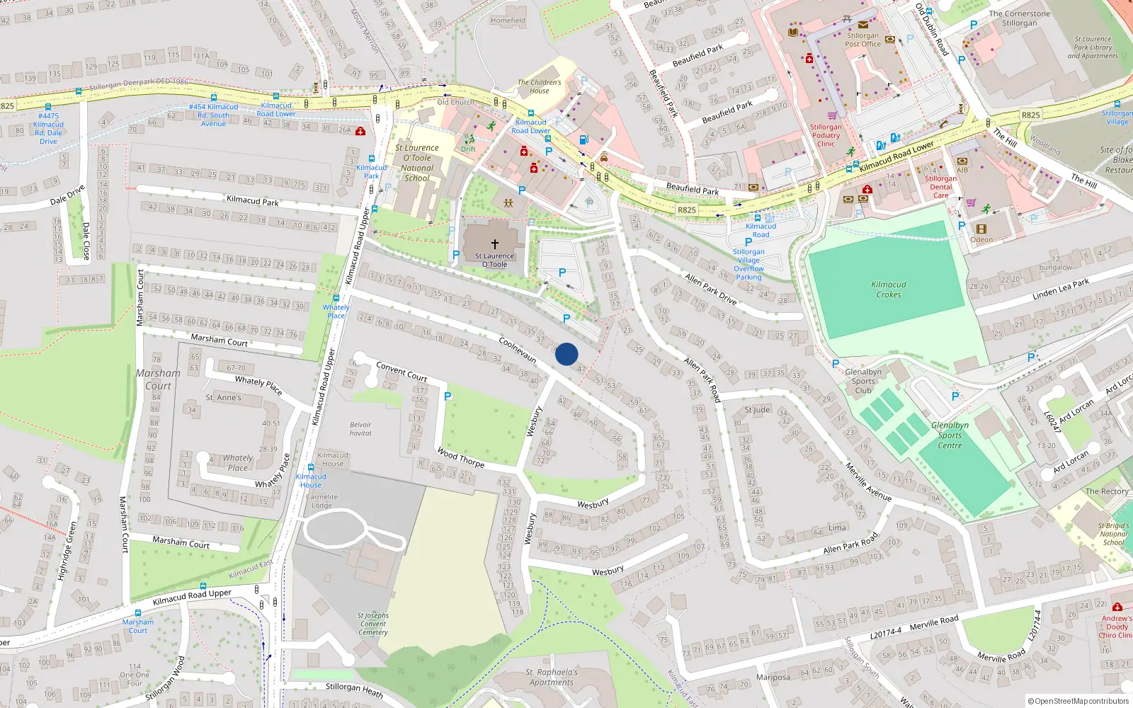 Overhead map showing the location of 43 Coolnevaun, County Dublin