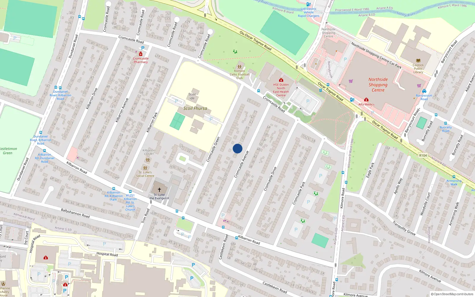 Overhead map showing the location of 43 Cromcastle Avenue, Kilmore, Coolock