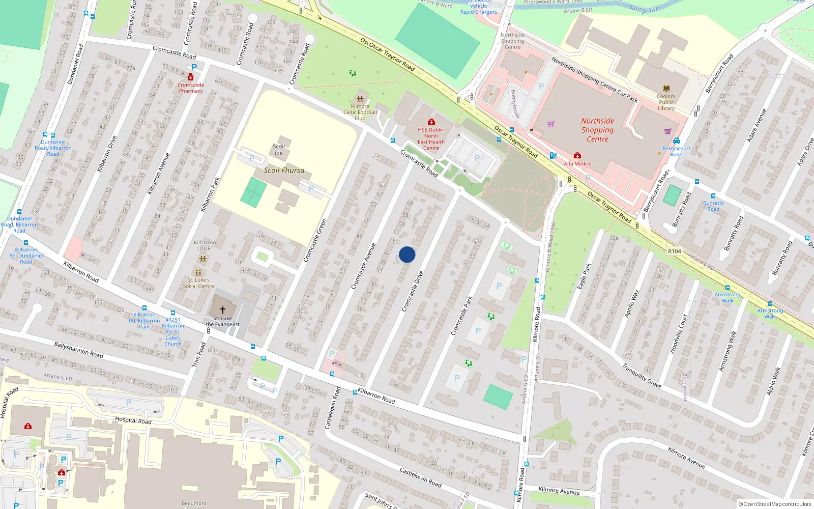 Overhead map showing the location of 43 Cromcastle Drive, Dublin 5