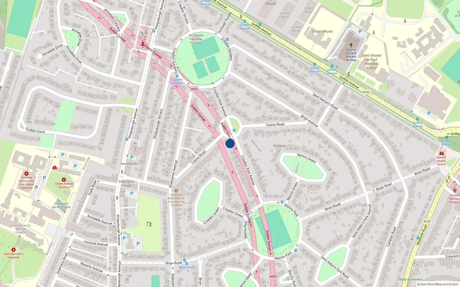 Overhead map showing the location of 43 Croydon Park Avenue, Dublin 3