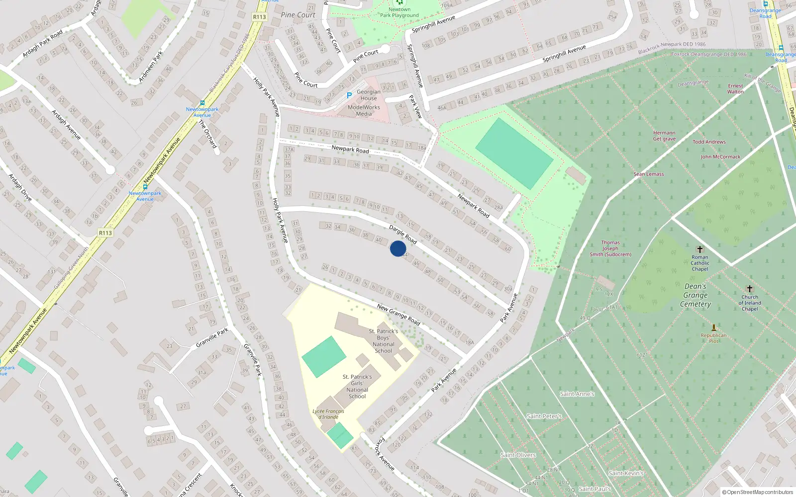 Overhead map showing the location of 43 Dargle Road, Blackrock
