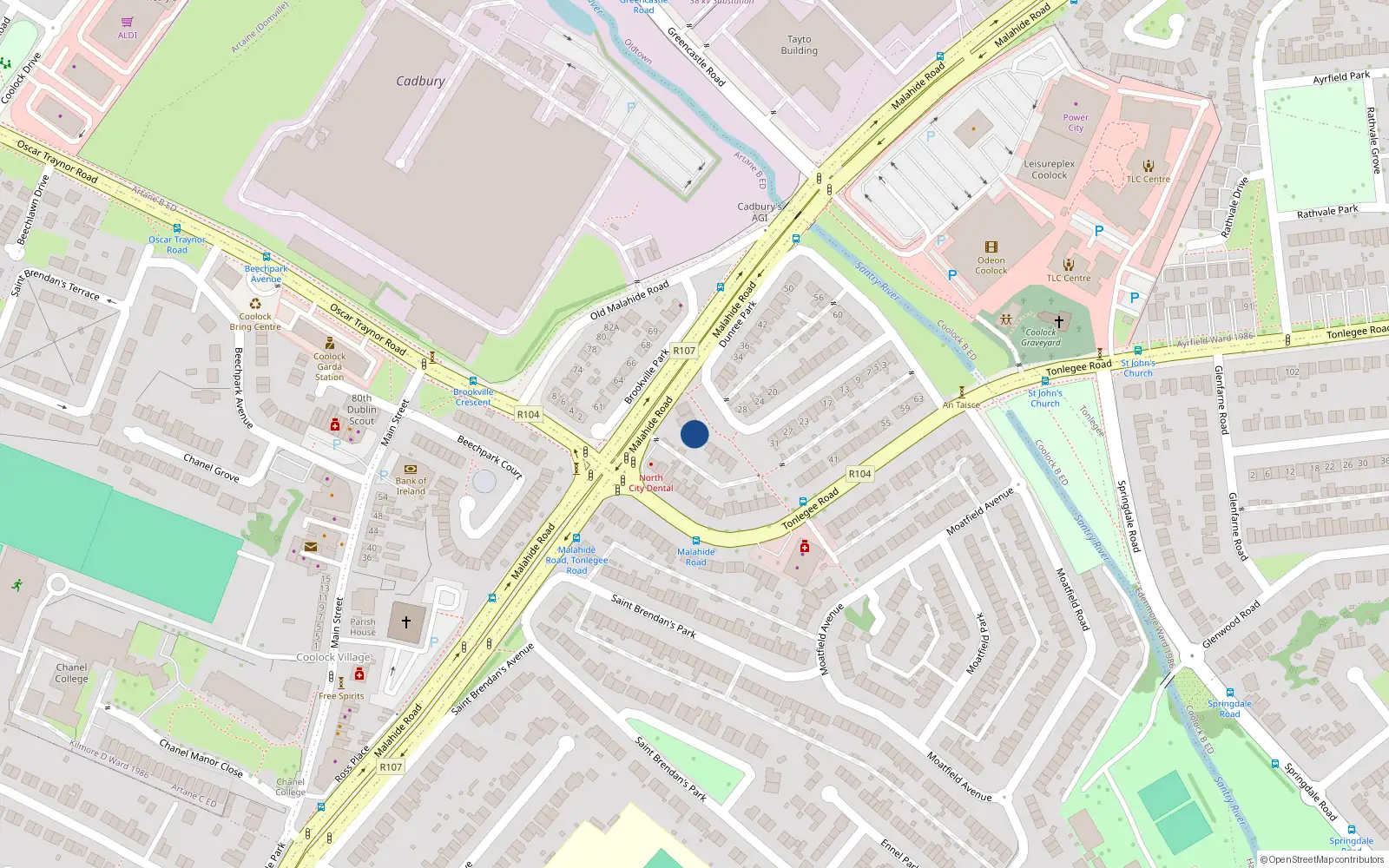 Overhead map showing the location of 43 Dunree Park, St Brendans Estate, Coolock Dublin 5