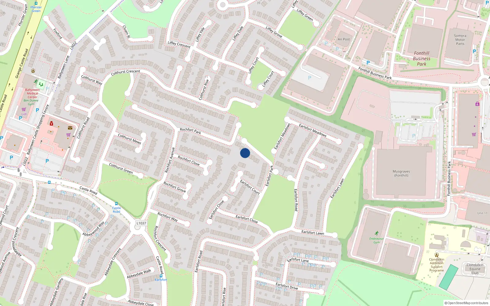 Overhead map showing the location of 43 Earlsfort Park, Lucan