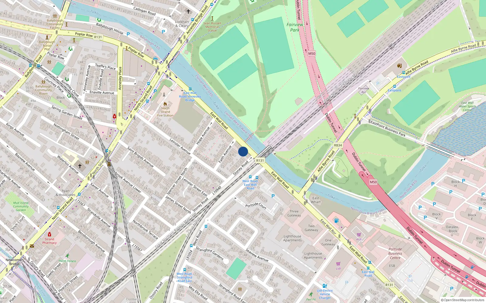 Overhead map showing the location of 43 Eastwall Road, Eastwall, Dublin 3