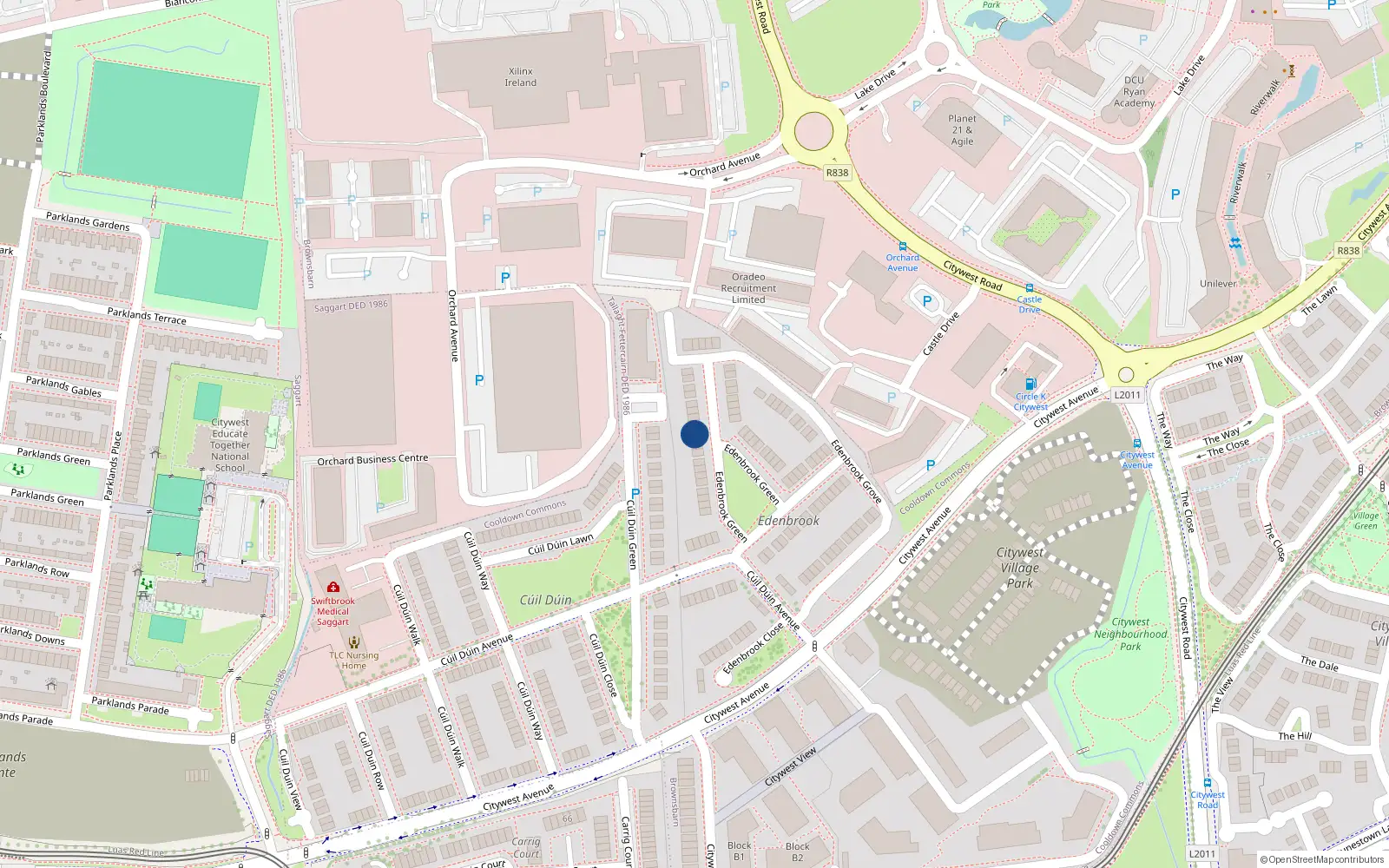 Overhead map showing the location of 43 Edenbrook Green, Citywest