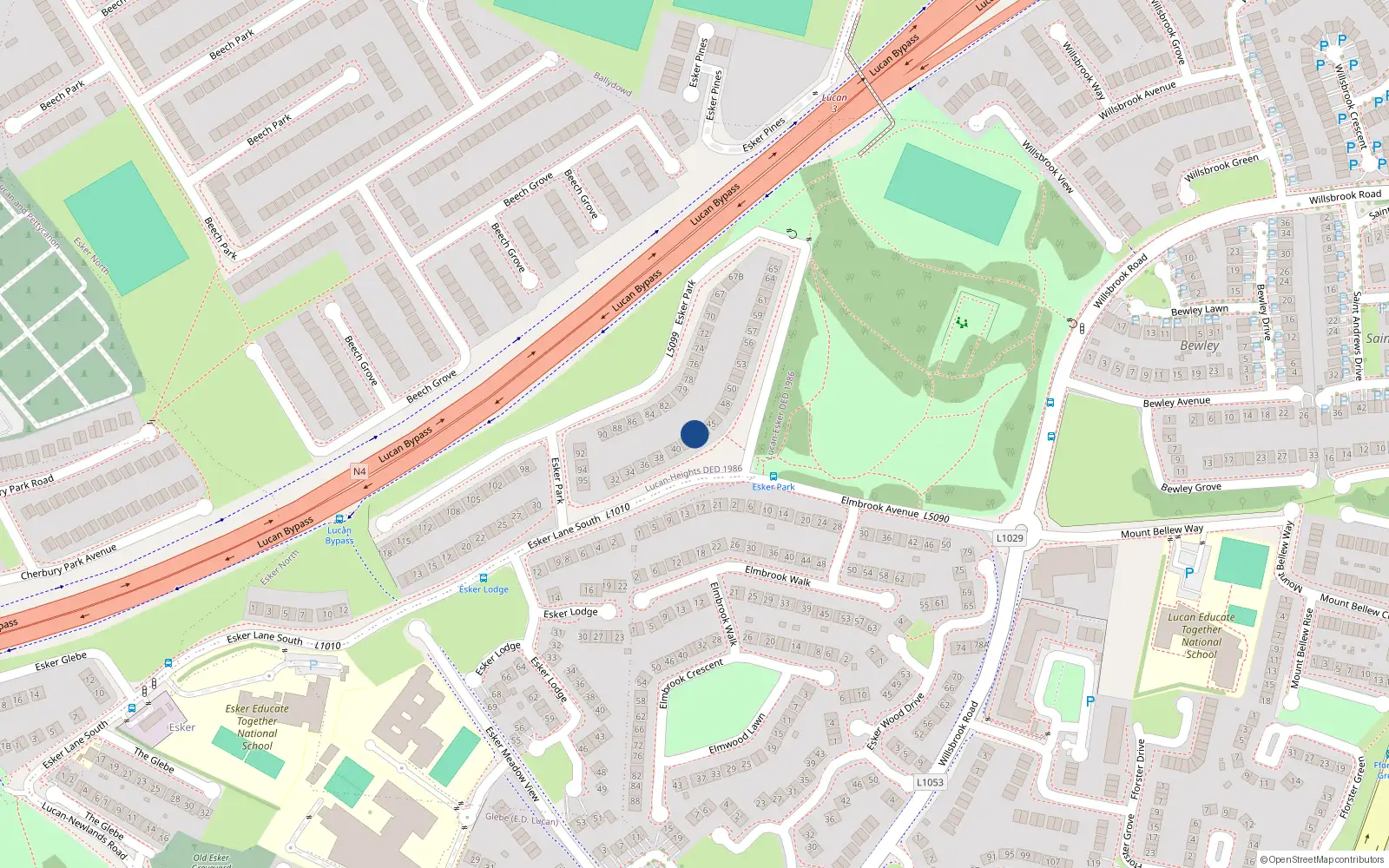 Overhead map showing the location of 43 Esker Park, Lucan