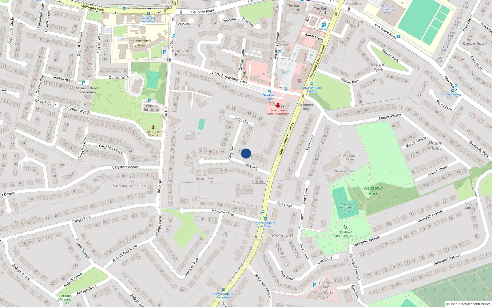 Overhead map showing the location of 43 Fairy Hill, Newtownpark Avenue, Blackrock