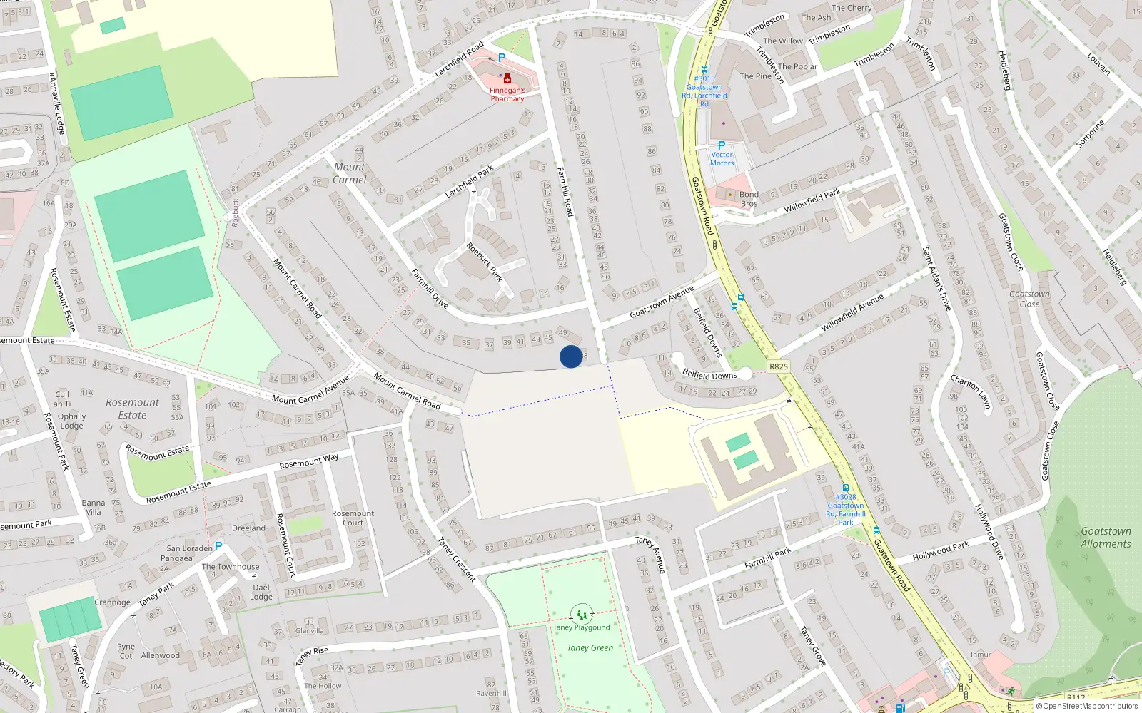 Overhead map showing the location of 43 Farmhill Road, Dublin