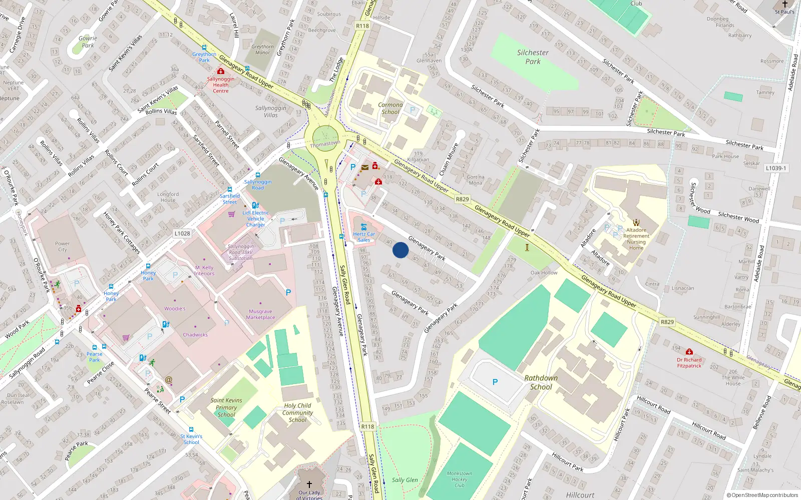 Overhead map showing the location of 43 Glenageary Park, Dublin