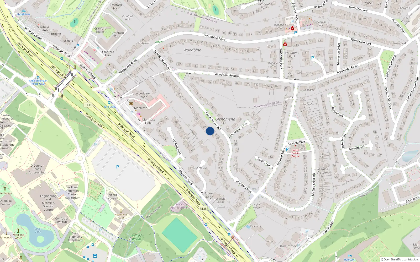 Overhead map showing the location of 43 Glenomena Park, Blackrock