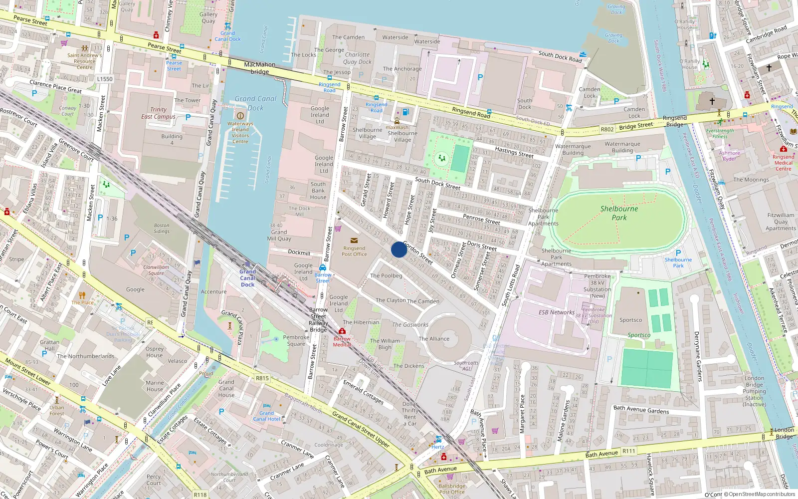 Overhead map showing the location of 43 Gordon Street, Dublin 4
