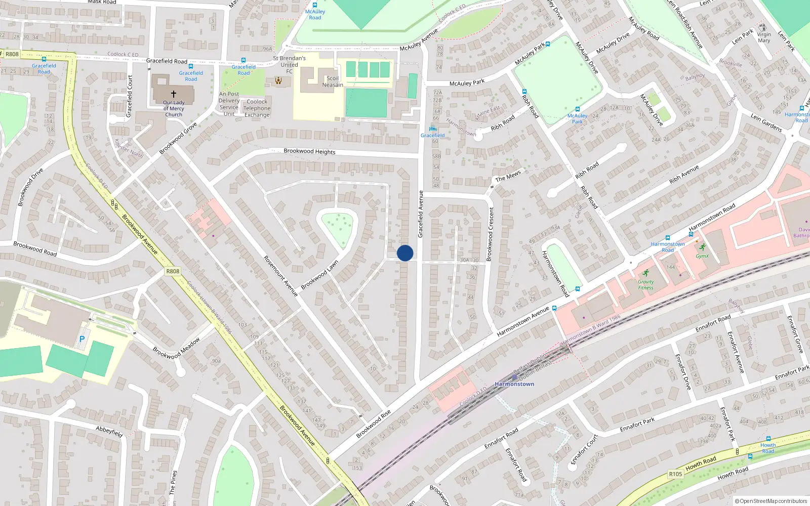 Overhead map showing the location of 43 Gracefield Avenue, Dublin 5