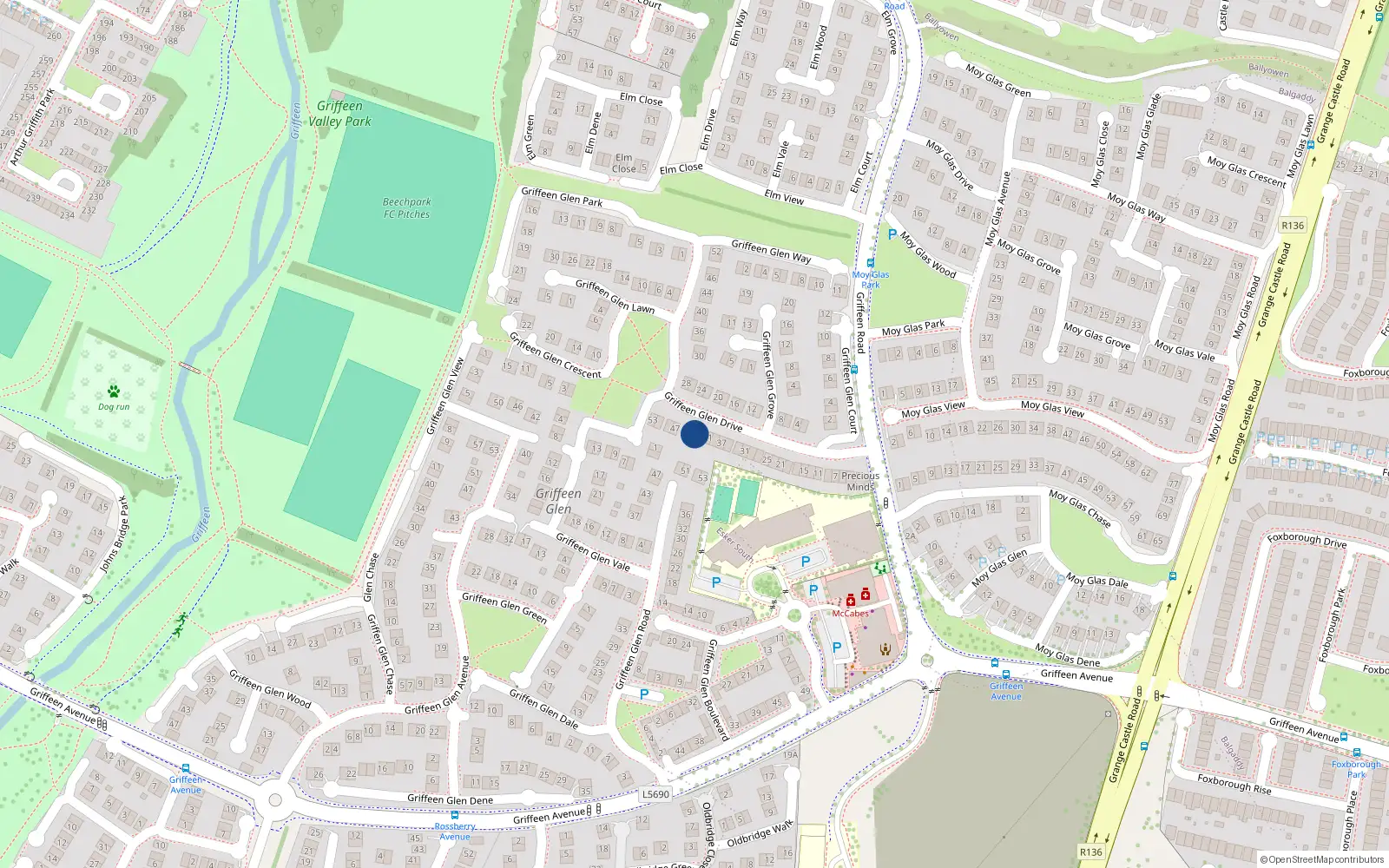 Overhead map showing the location of 43 Griffeen Glen Drive, Lucan