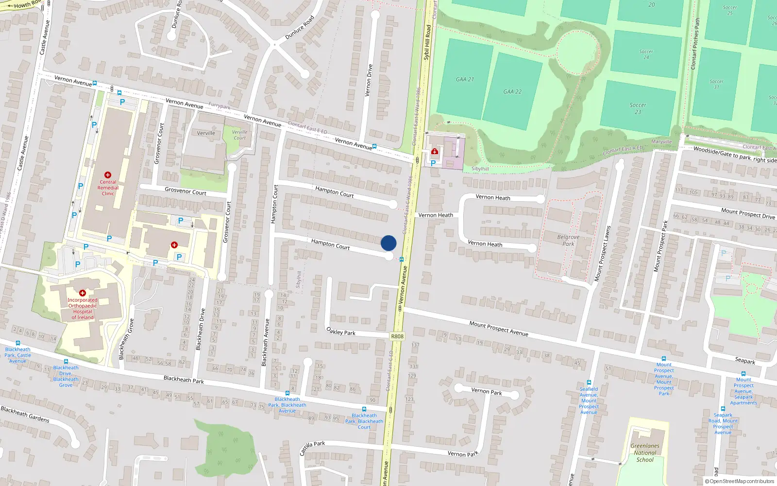 Overhead map showing the location of 43 Hampton Court, Clontarf, Dublin 3