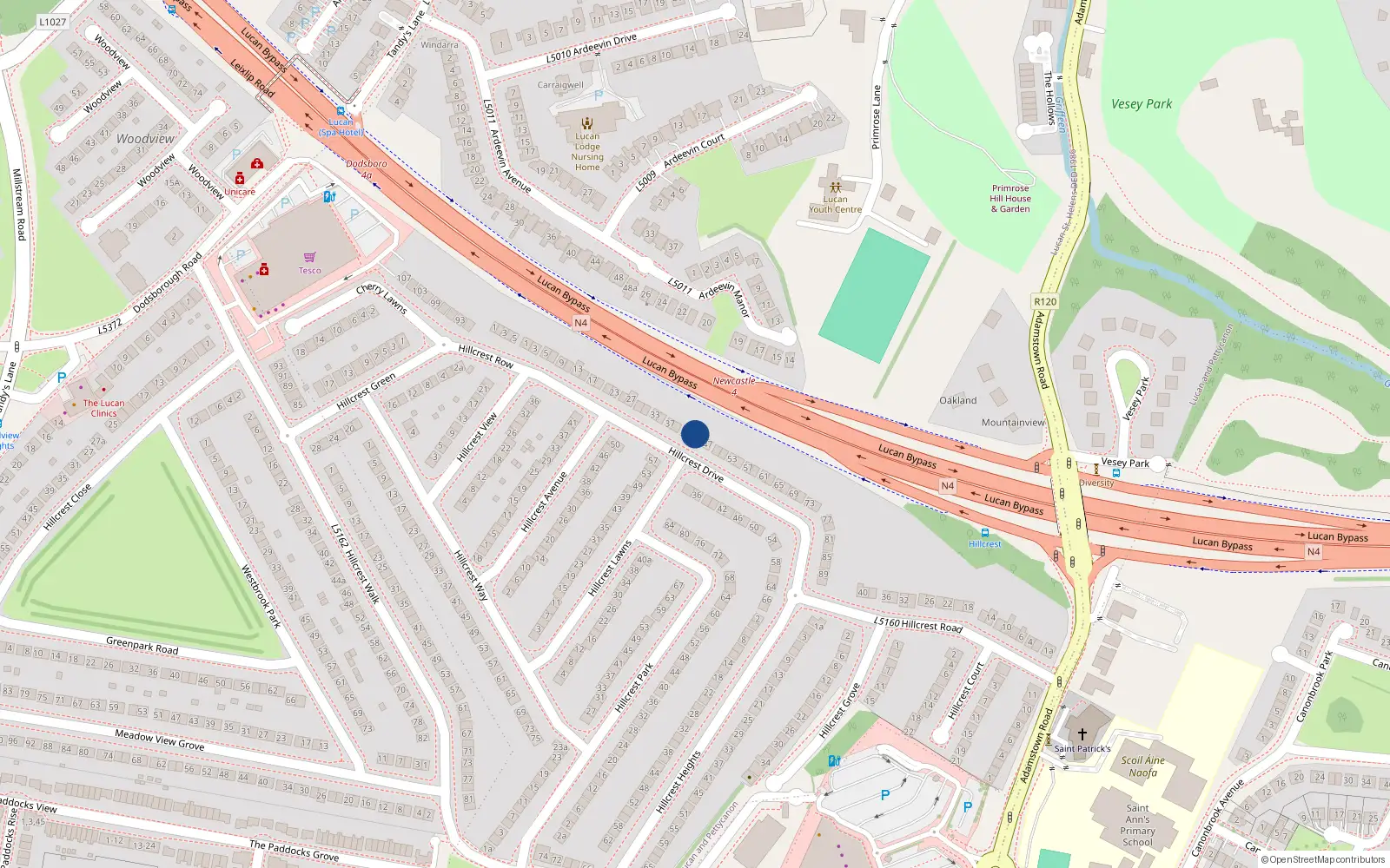 Overhead map showing the location of 43 Hillcrest Drive, Lucan