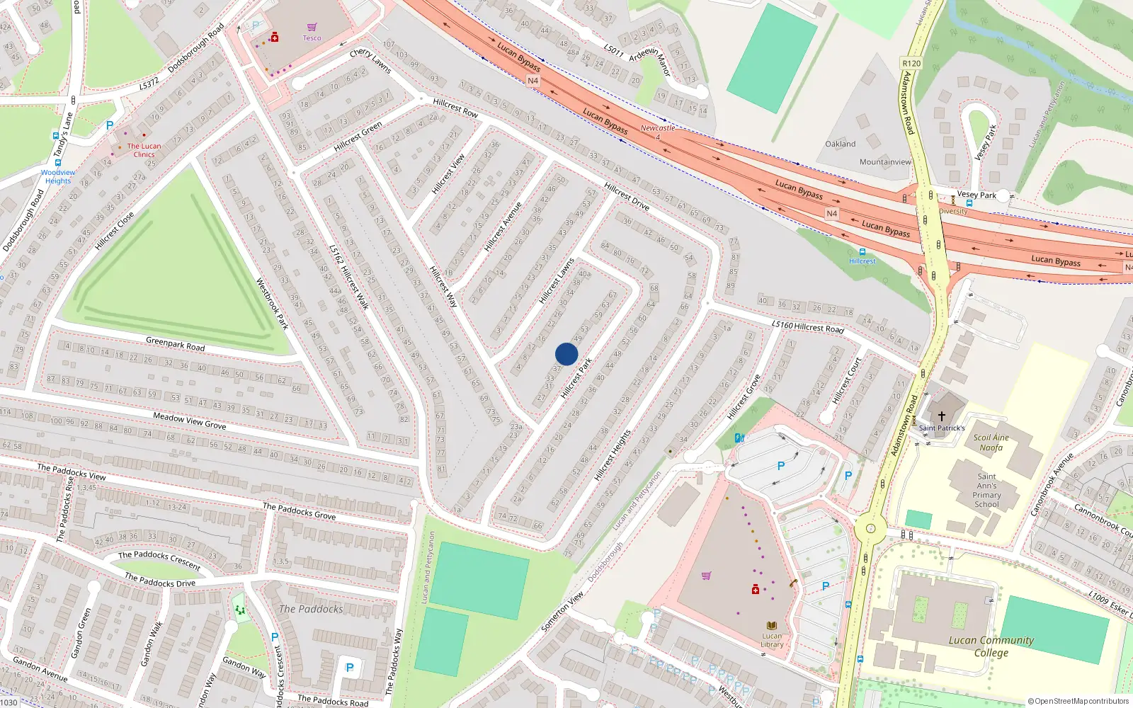 Overhead map showing the location of 43 Hillcrest Park, Lucan, Dublin