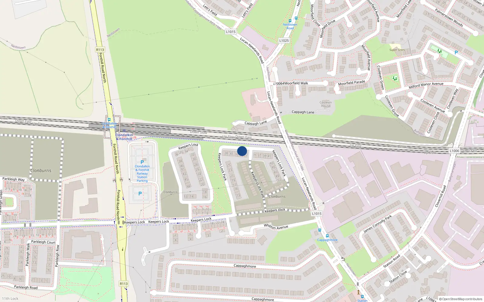 Overhead map showing the location of 43 Keepers Lock Park, Clonburris
