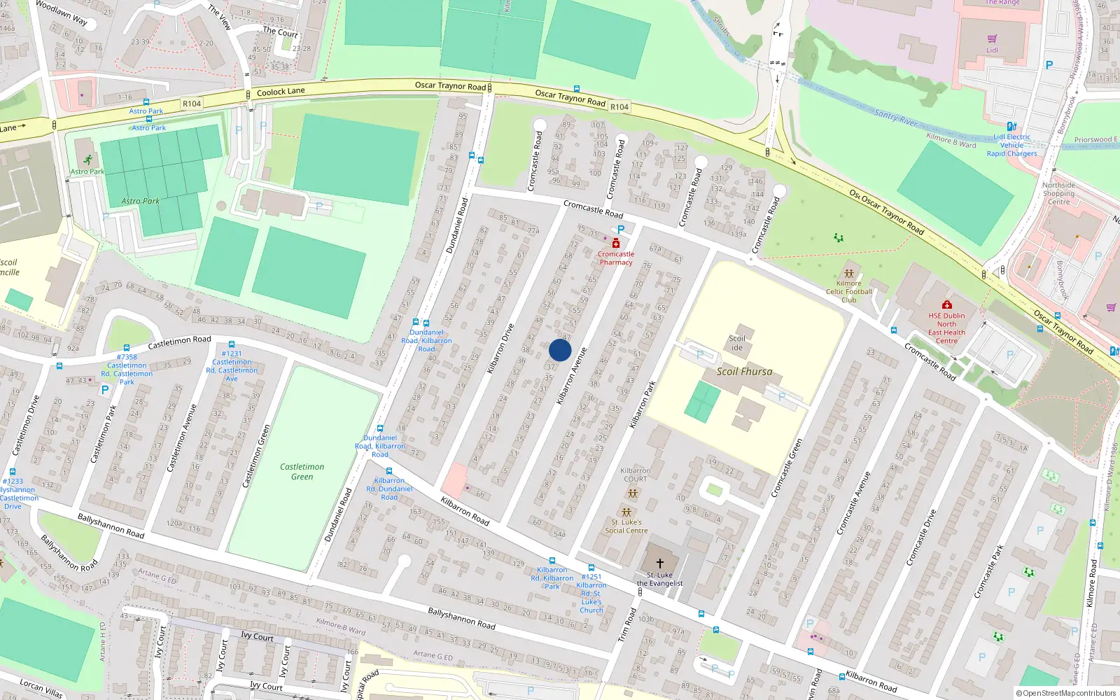 Overhead map showing the location of 43 Kilbarron Avenue, Dublin 5