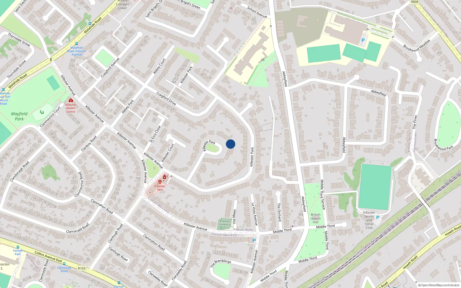 Overhead map showing the location of 43 Killester Park, Dublin 5