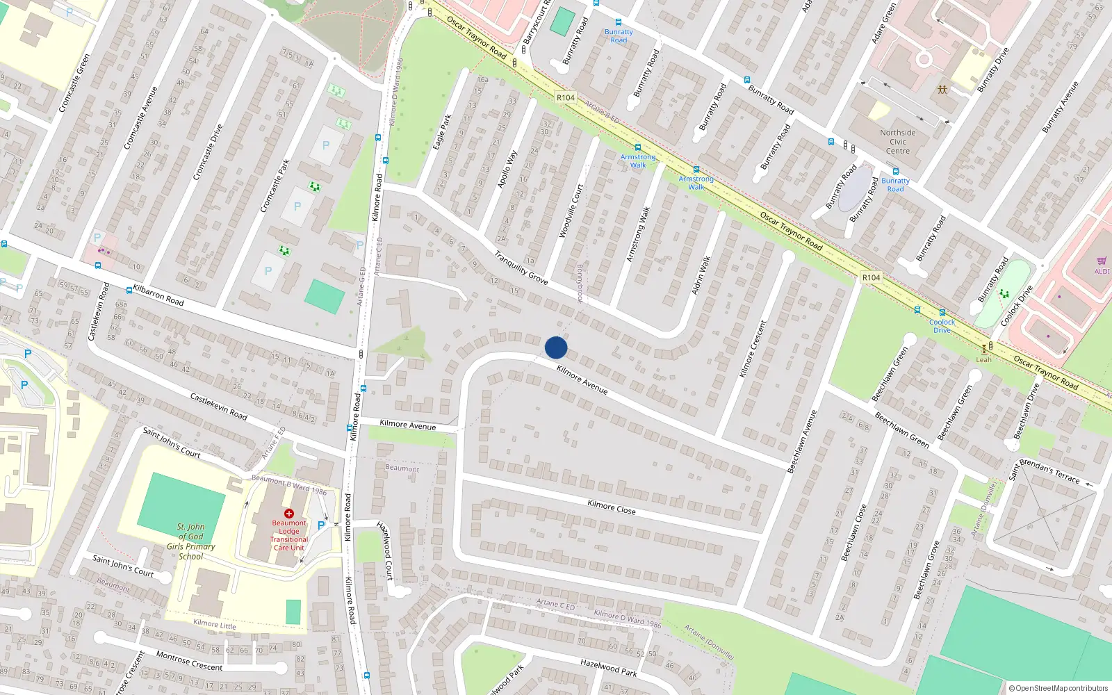 Overhead map showing the location of 43 Kilmore Avenue, Artane, Dublin 5