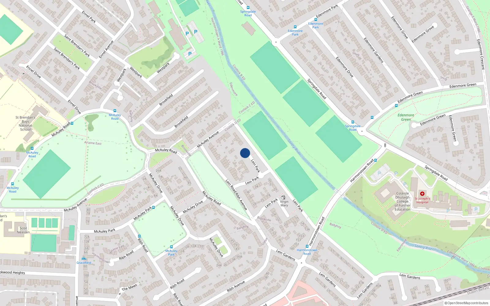 Overhead map showing the location of 43 Lein Park, Artane, Dublin 5