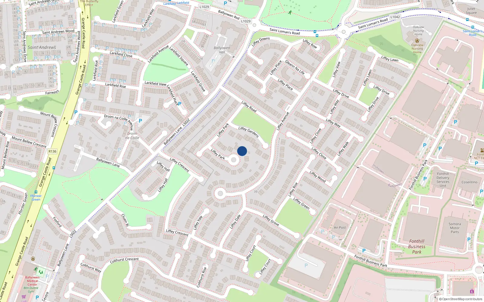 Overhead map showing the location of 43 Liffey Park, Lucan