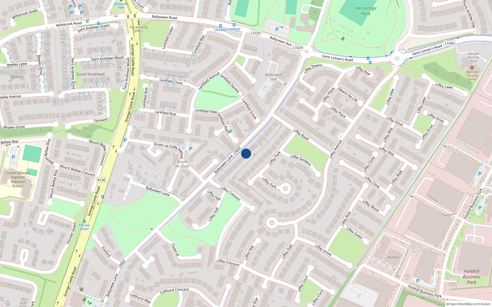 Overhead map showing the location of 43 Liffey Terrace, Lucan