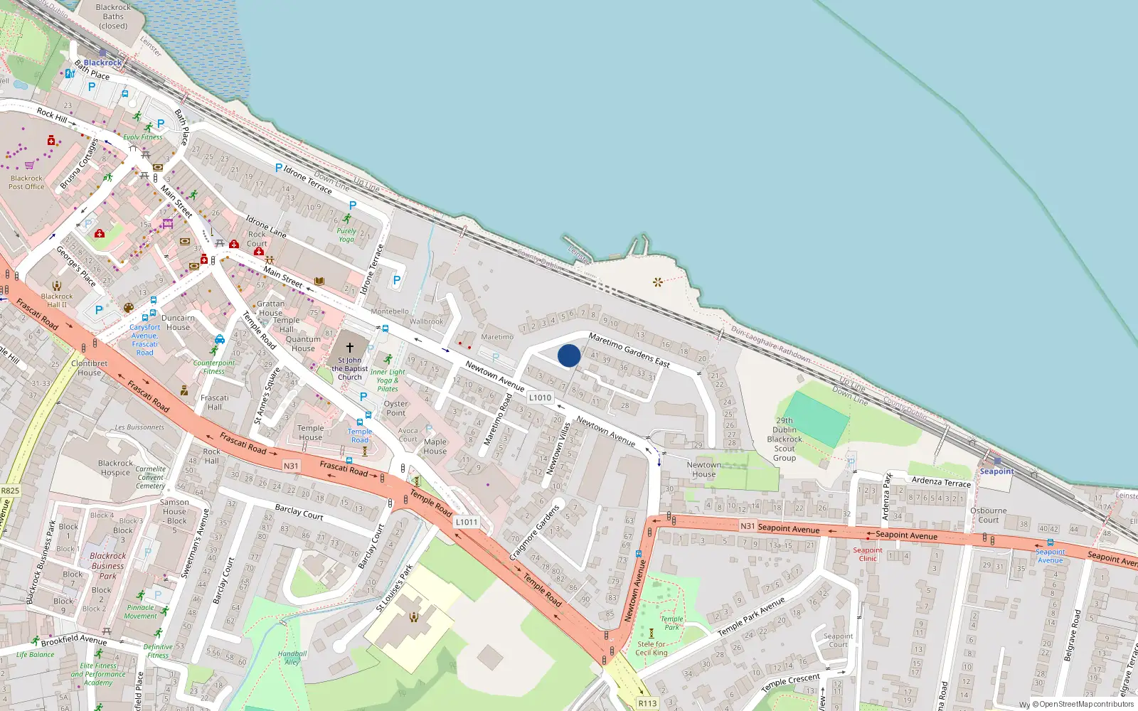 Overhead map showing the location of 43 Maretimo Gardens East, Blackrock