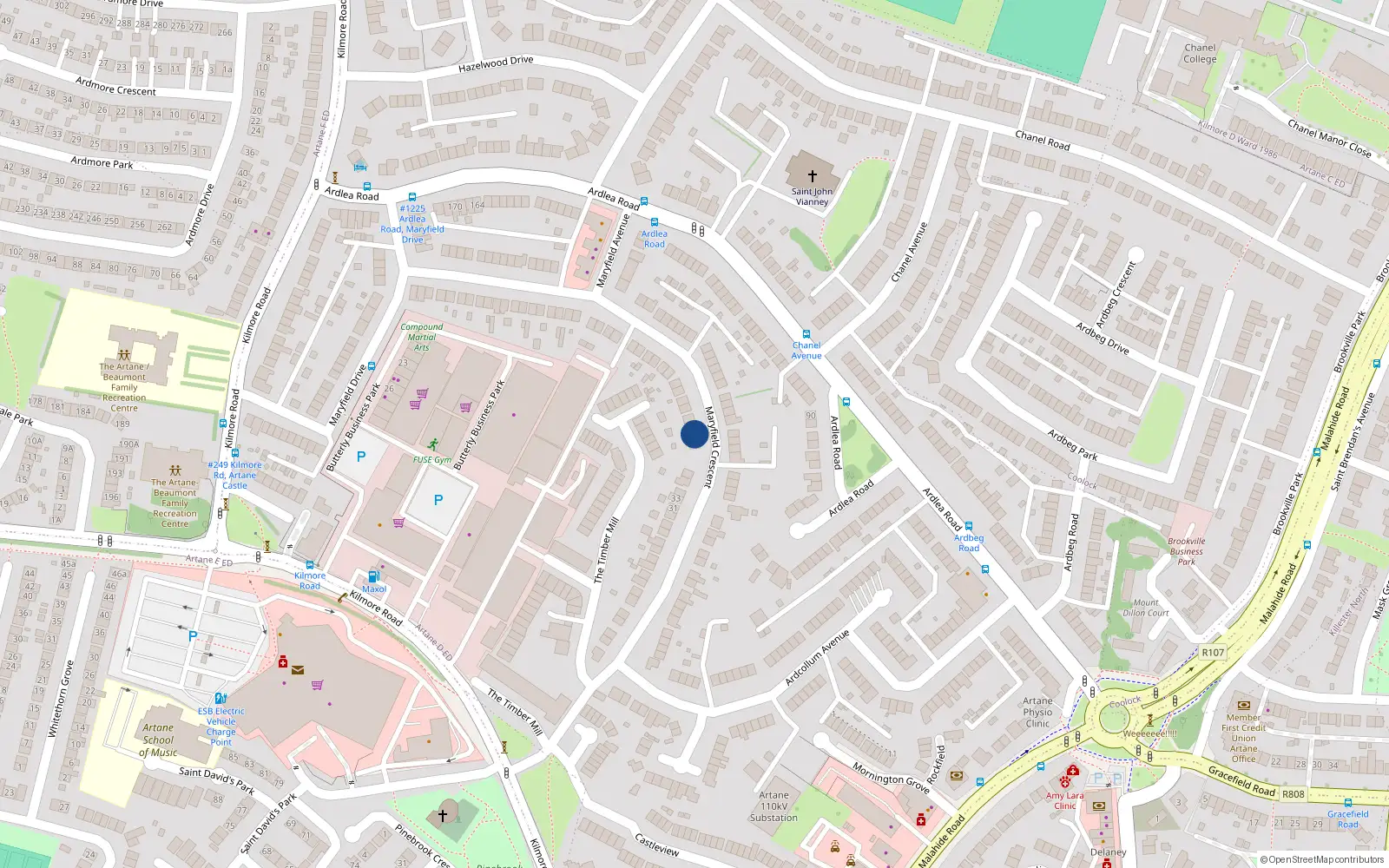 Overhead map showing the location of 43 Maryfield Crescent, Dublin 5