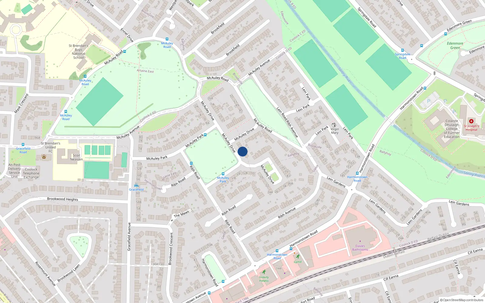 Overhead map showing the location of 43 Mcauley Drive, Artane, Dublin 5