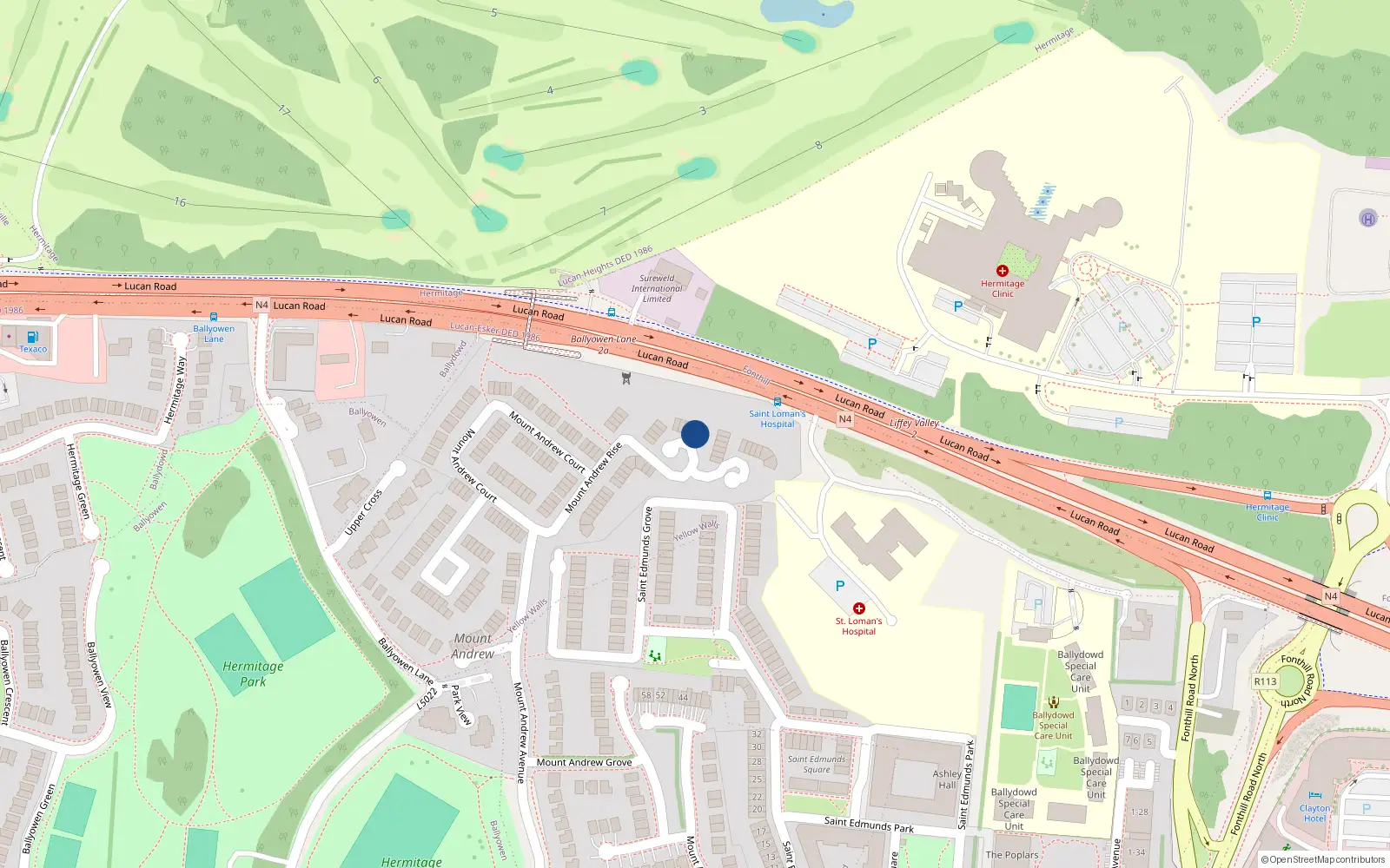 Overhead map showing the location of 43 Mount Andrew Rise, Lucan, Dublin
