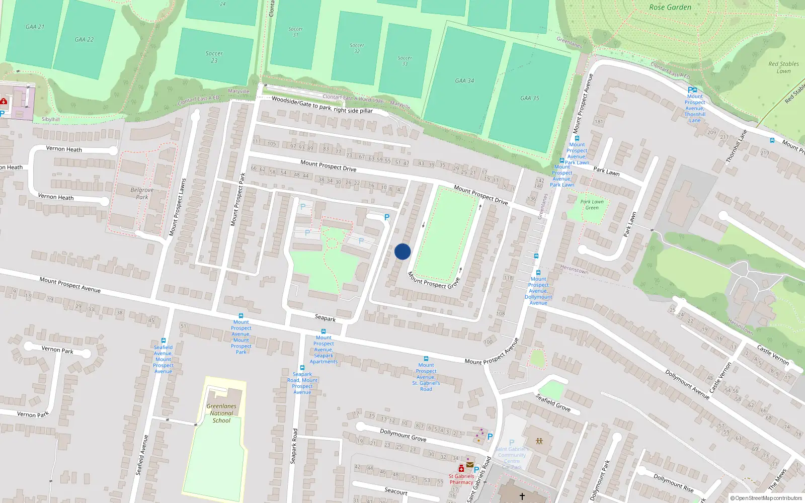 Overhead map showing the location of 43 Mount Prospect Grove, Dublin 3