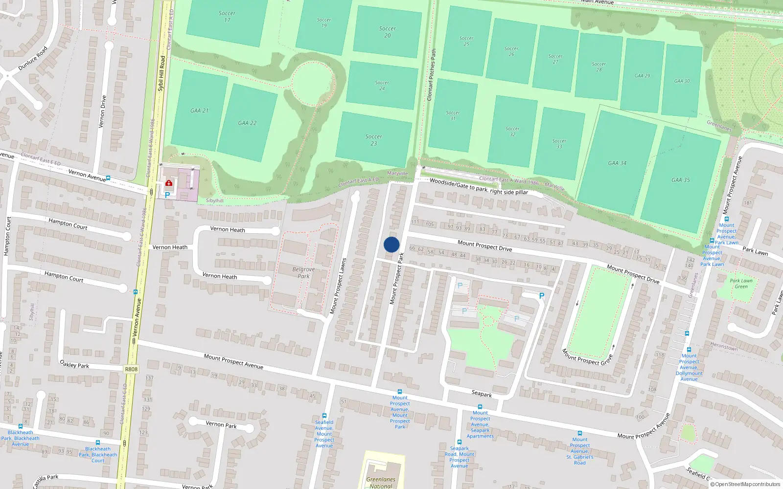 Overhead map showing the location of 43 Mount Prospect Park, Dublin 3