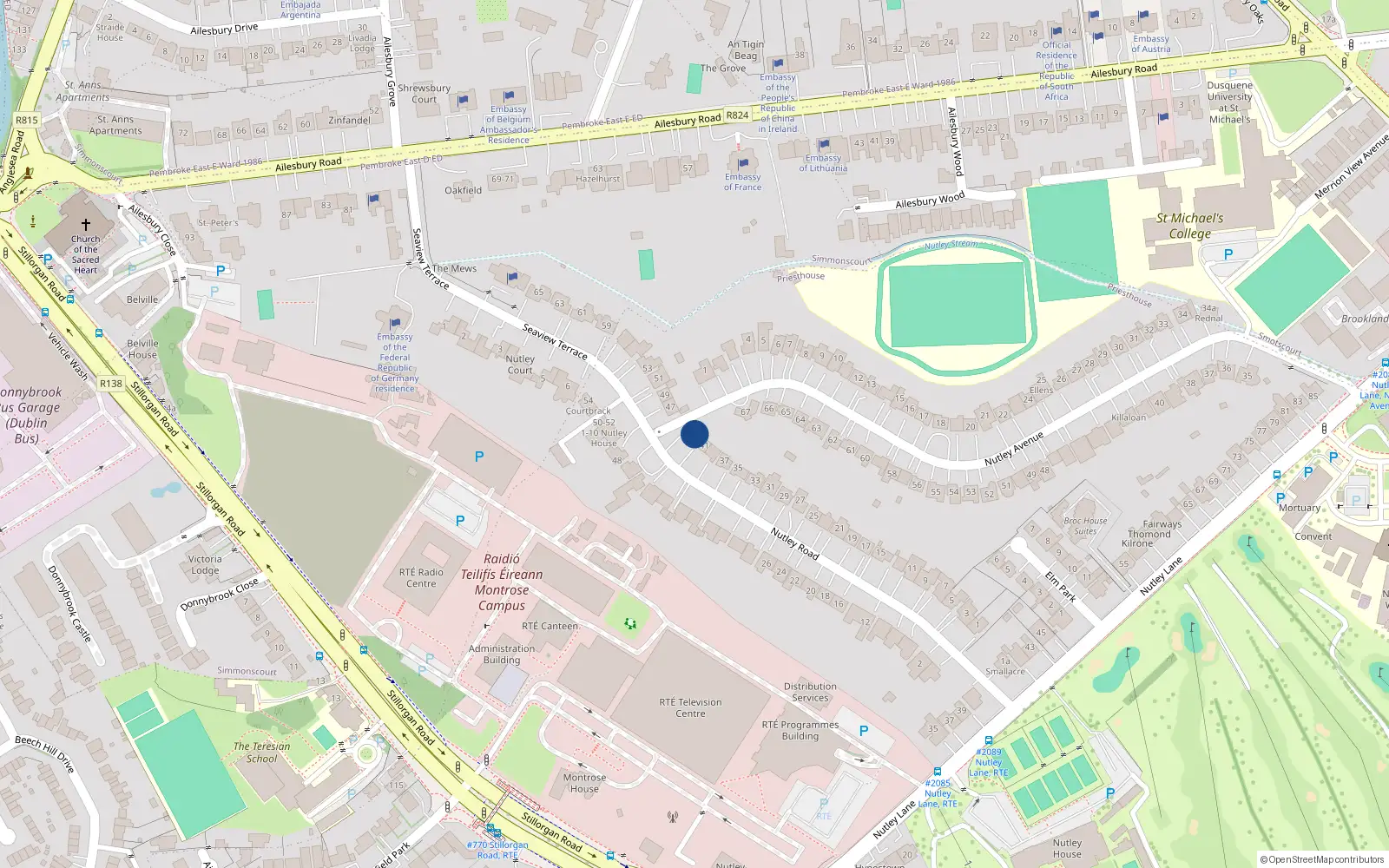 Overhead map showing the location of 43 Nutley Road, Priesthouse