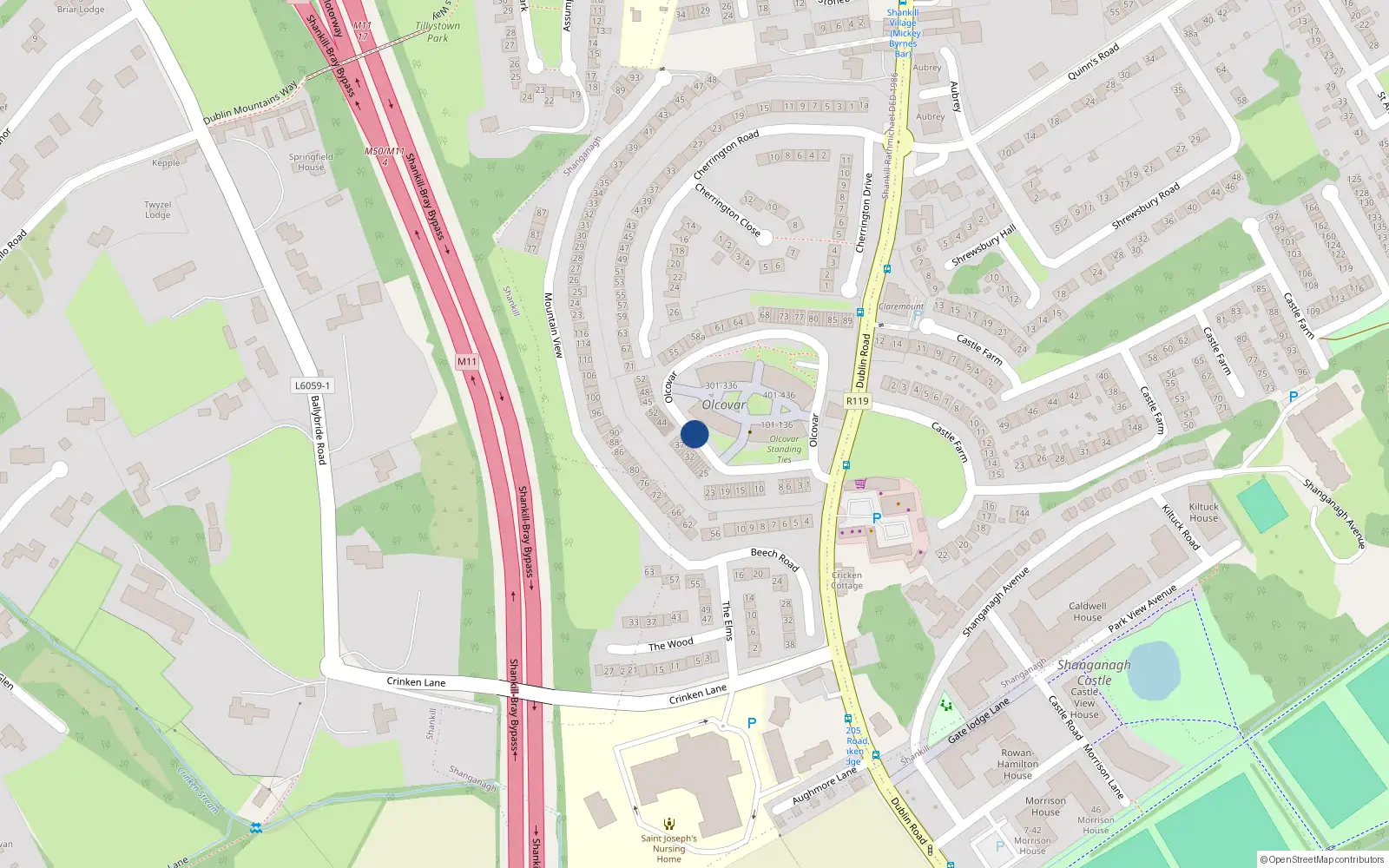 Overhead map showing the location of 43 Olcovar, Dublin